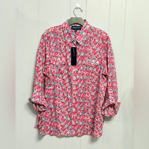 #1)  NWT Jones New York Pink and Blue Floral Short with Roll Up Sleeve